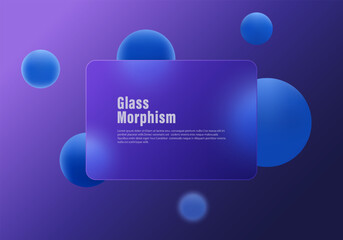 Poster - dark gradient background with partition and spheres. glass morphism style background.