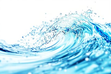 Poster - Dynamic splash of blue water with droplets in motion on a white background.