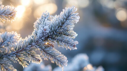 Wall Mural - close-up snow-covered spruce needles, crisp winter morning