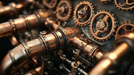 Poster - Industrial Steampunk Pipes and Gears Close-Up for Mechanical Design