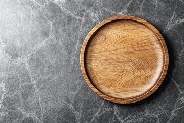 Aufkleber - Wooden plate on marble textured background for presentation or design mockup.