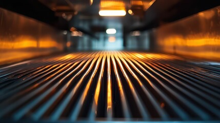 Poster - Close-Up View of Metal Grated Surface Under Warm Ambient Light