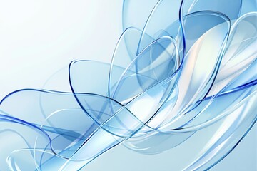 Poster - Abstract blue translucent flowing lines on white background with a light and airy texture.