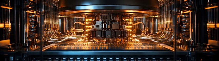 Poster - A captivating panoramic view of a futuristic spacecraft s interior featuring an intricate and advanced control panel with a complex array of digital displays monitors and technical equipment