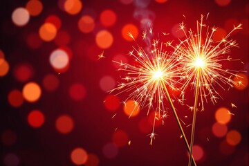 Poster - Sparkling sparklers with glowing bokeh background in vibrant red and orange tones.