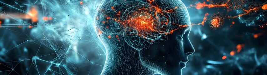 Aufkleber - A mesmerizing abstract digital art representation of the intricate neural network within the human brain showcasing a futuristic and dynamic visual of glowing synaptic connections neon lights