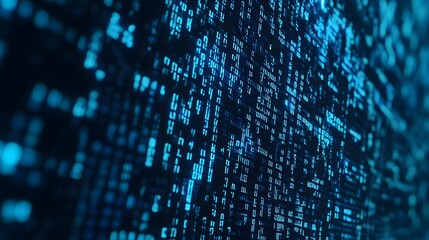 Leinwandbilder - Abstract blue digital data matrix backdrop with futuristic binary code programming elements and technology symbols  inspired digital information computing and intelligence concept
