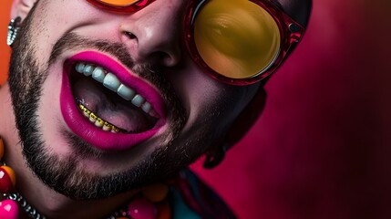 Poster - Bearded Man Wearing Vibrant Sunglasses Depicted in a Surreal Colorful and Visually Striking Digital with a Modern Creative and Unconventional Flair