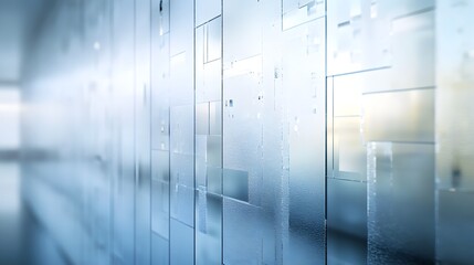Poster - Blurred and hazy abstract image of glass windows reflecting the cityscape and skyline with a minimal modern and contemporary architectural design  The image has a clean simple and elegant aesthetic