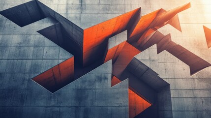 Poster - abstract architectural design featuring geometric shapes and contrasting colors on a concrete wall