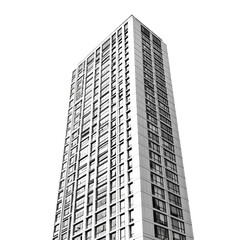 Aufkleber - Modern high rise building with sleek design and numerous windows, showcasing urban architecture and contemporary living