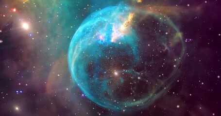 Wall Mural - Wide shot of the Bubble Nebula, a cosmic marvel with a glowing gas shell shaped by stellar winds. Its vibrant hues and ethereal details create a stunning celestial scene, perfect for space visuals.