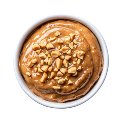 Poster - Creamy peanut butter topped with chopped peanuts in white bowl, perfect for spreading or baking. Enjoy rich flavor and smooth texture