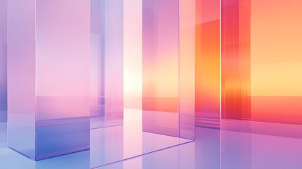 Poster - Captivating abstract landscape with geometric gradient reflections and minimal surreal transparency