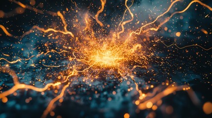 Poster - Abstract Energy Burst with Bright Sparks and Dynamic Light Effects