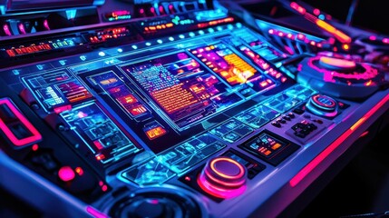 Poster - Futuristic Control Panel with Neon Lights and High-Tech Display