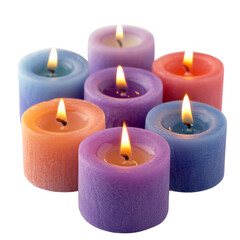 Aufkleber - Colorful candles with flames create warm and inviting atmosphere, perfect for relaxation or celebration. vibrant hues of purple, orange, and red enhance ambiance