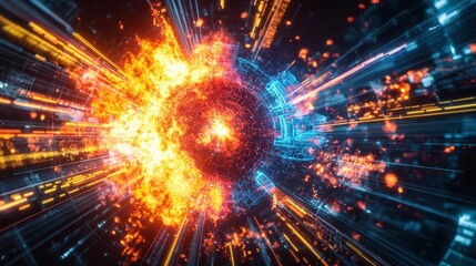 Poster - Explosive Energy Burst with Colorful Digital Light Effects