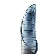 Aufkleber - Modern skyscraper with unique curved design and reflective glass facade, showcasing contemporary architecture and urban development
