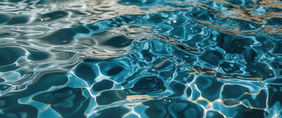 Wall Mural - Close-up of rippling water surface with natural light reflections creating patterns and textures in blue and turquoise tones.