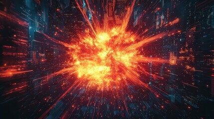 Poster - Explosive Abstract Network Burst in Futuristic Digital Environment