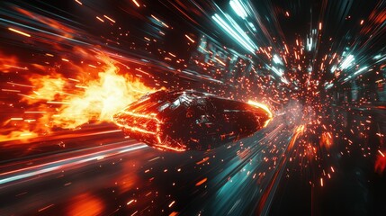 Poster - Futuristic Spacecraft Traveling Through Colorful Light Burst
