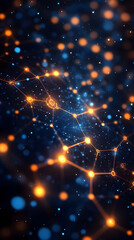 Poster - Abstract Network of Glowing Orange and Blue Nodes and Connections on Dark Background