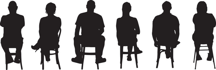 Wall Mural - vector; silhouette, back view of a group of people sitting on chair