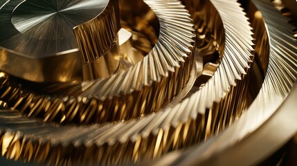 Poster - Close-Up of Intricate Golden Gear Mechanism with Shiny Texture