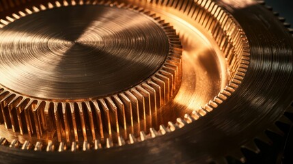 Poster - Close-Up of Intricate Bronze Gear Mechanism with Textured Surface