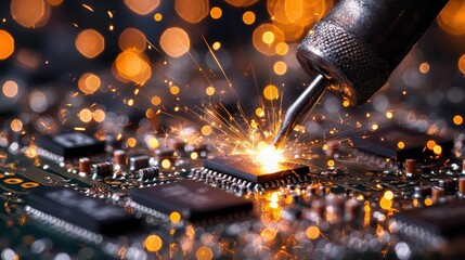 Poster - Sparks Fly During Soldering Process on Circuit Board Component
