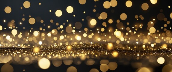 Poster - abstract glittering golden bokeh background with soft lights and shimmering particles on dark surfac