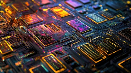 Poster - Abstract Close-Up of Colorful Microchips on Circuit Board
