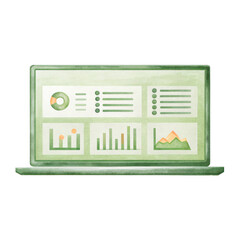 Poster - sustainability report concept, Dashboard interface with graphs and charts on green laptop screen