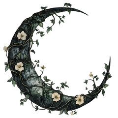 Wall Mural - Logo of A crescent moon wrapped with vines and flowers