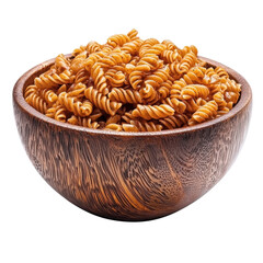 Poster - Delicious spiral pasta in wooden bowl, perfect for various dishes. This showcases texture and color of pasta, making it appealing choice for culinary presentations