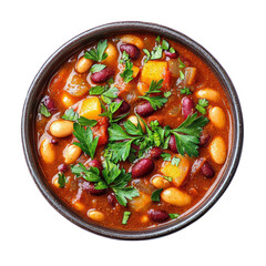 Canvas Print - hearty bean soup with colorful vegetables and fresh herbs, perfect for comforting meal