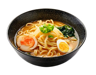 Delicious Japanese Ramen in Black Bowl with Fresh Ingredients