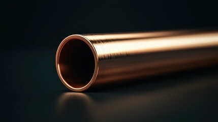 Poster - Close-Up of a Shiny Copper Pipe on Dark Background