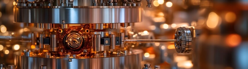 Leinwandbilder - Closeup view of an intricate futuristic mechanical machinery showcasing the complexity and precision of modern industrial technology and automation