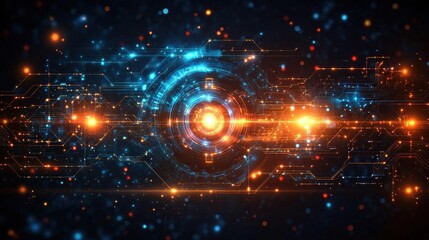 Poster - Abstract Technology Background with Glowing Orange and Blue Light Effects Digital Data Network