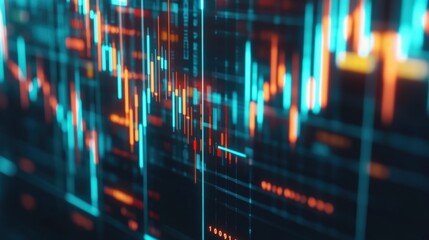 Poster - Abstract digital data visualization with vibrant colors representing fluctuating statistics