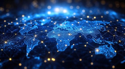 Poster - Abstract World Map with Glowing Connections Digital Network and Futuristic Feel