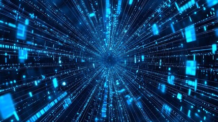 Fototapete - Dazzling energy burst in a futuristic digital tunnel filled with mesmerizing streams of luminous light motion and vivid cosmic energy