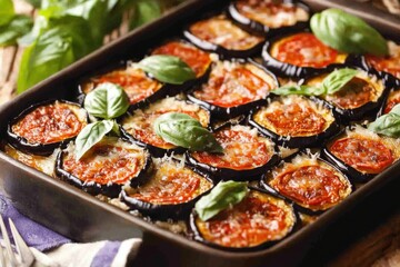 Wall Mural - Eggplant Parmesan - Baked Italian Dish with Cheesy Basil Flavor