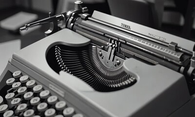 Fototapete - Vintage typewriter, writing, office, desk, background blur, retro design