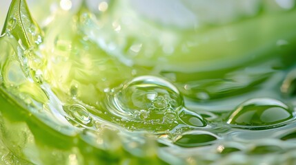 Poster - Close-Up of Green Gel Texture with Bubbles and Light Reflection