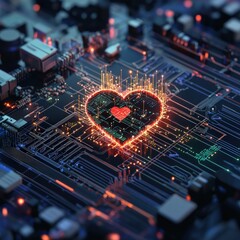 Poster - Heart Symbol on Circuit Board for Technology Concepts