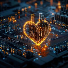 Poster - Heart Symbol on Digital Circuit Board Design