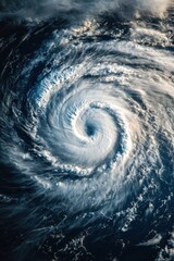 Wall Mural - Aerial View of a Powerful Hurricane Swirling Over the Deep Blue Ocean Capturing the Storms Intensity and Scale from Above